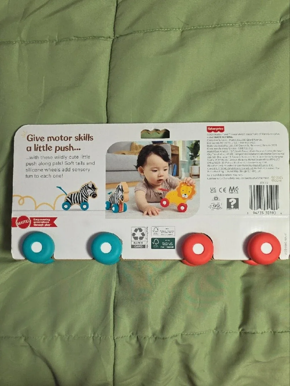 Fisher-Price Wooden Push Along Animals, Lion & Zebra Toy Vehicles for Infants